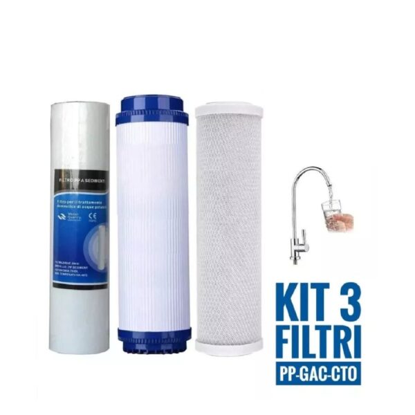 Kit Filtri depuratore acqua osmosi inversa 3 pezzi ricambi