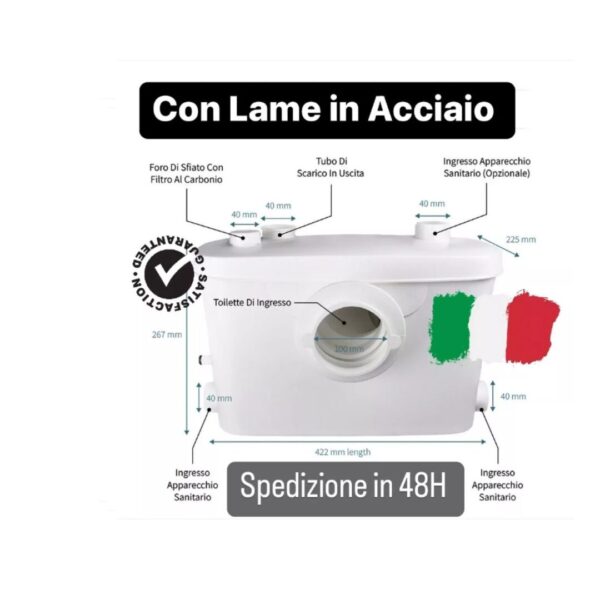 SANITRIT TRITURATORE MACERATORE WC SANITARIO LAVANDINO DOCCIA VASCA CON LAME