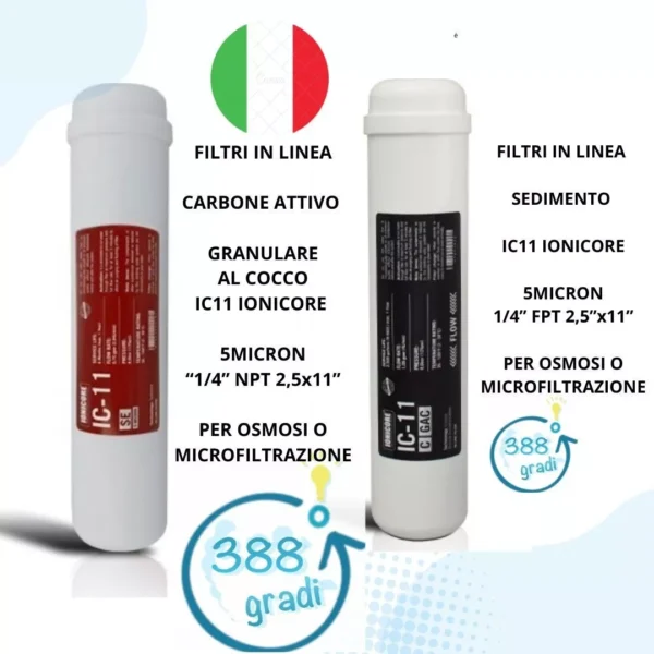 KIT FILTRI IN LINEA DEPURATORE IONICORE IC-11 CARBONE ATTIVO COCCO + SEDIMENTI - immagine 4