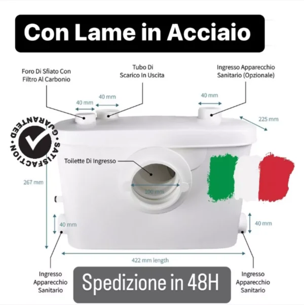 SANITRIT TRITURATORE MACERATORE WC SANITARIO LAVANDINO DOCCIA VASCA CON LAME - immagine 8