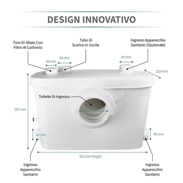 SANITRIT TRITURATORE MACERATORE WC SANITARIO LAVANDINO DOCCIA VASCA CON LAME - immagine 2