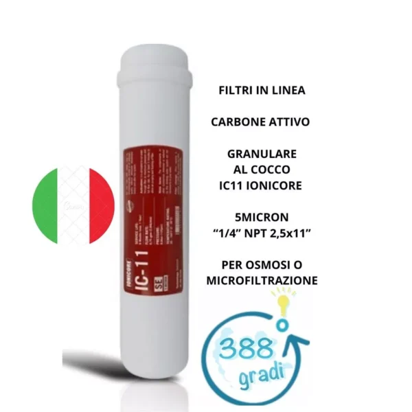 KIT FILTRI IN LINEA DEPURATORE IONICORE IC-11 CARBONE ATTIVO COCCO + SEDIMENTI - immagine 2