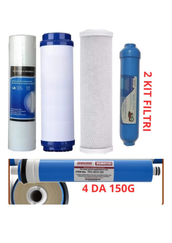 2Kit 4 Filtri depuratore acqua +4 membrana 150 G osmosi inversa