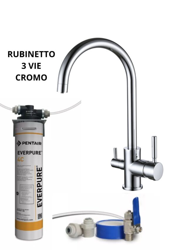 KIT FILTRAZIONE EVERPURE 4C  CON RUBINETTO 3 VIE ACQUA RACCORDI