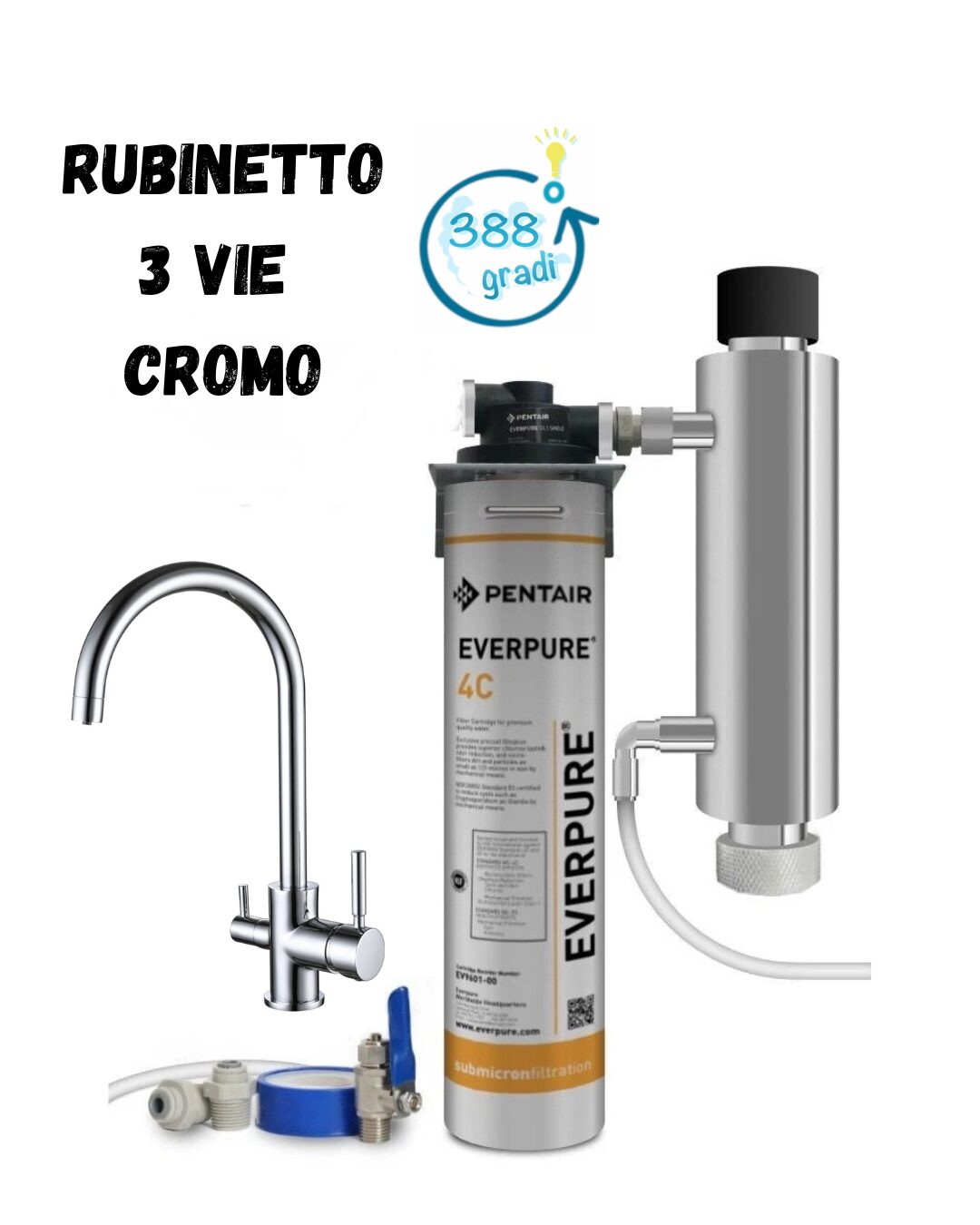 Filtro everpure 4c depuratore purificatore acqua rubinetto 3 vie potabile kit completo