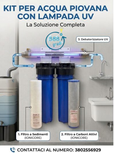 Sistema Filtrazione acqua di pozzo DUAL 20BIG con uv da 30 watt acqua piovana kit filtro filtri